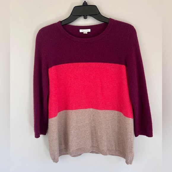 GARNET HILL 100% Cashmere Stripe Crewneck Sweater Quiet Luxury Teacher Office XS - Picture 3 of 11